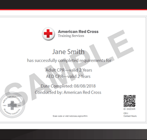 Sample American Red Cross BLS CPR Card Certification